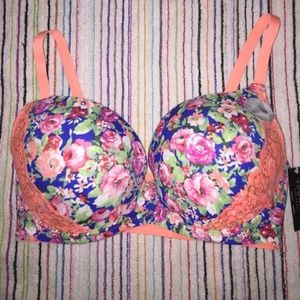 38DDD Neon Orange Crush Lace and Flower NWT